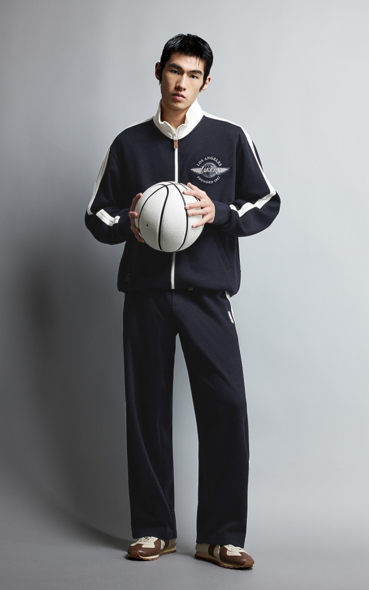 【NBA湖人队】杰克琼斯卫裤冬季男装新款弯刀宽松刺绣潮长裤子